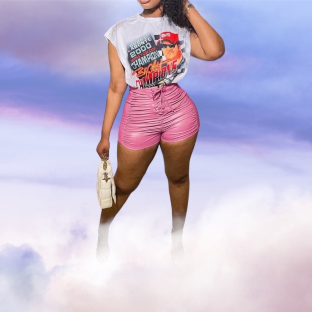 High waisted Pleather pleated shorts criss cross tie front